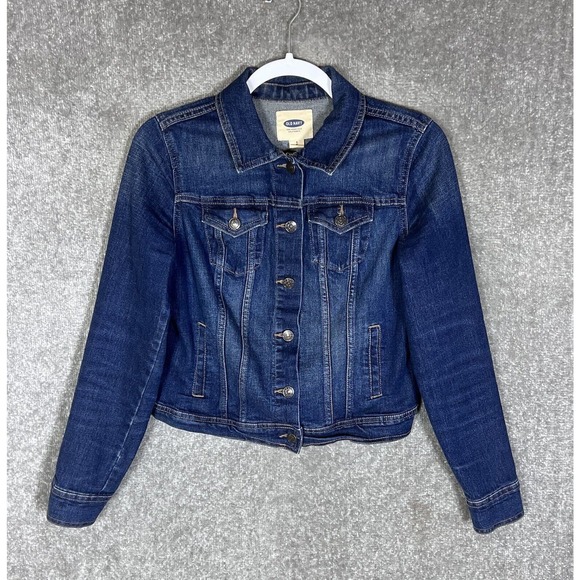 Old Navy Button Up Cropped Jean Jacket Womens Size‎ Small Blue Denim Pockets - Picture 1 of 9